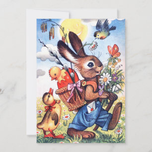 Festiva El conejito de Pascua cutáneo retro agrega tarjeta