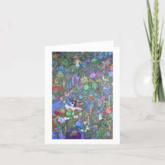 Festiva El Sr. Honks frente a la tarjeta del árbol de Navi