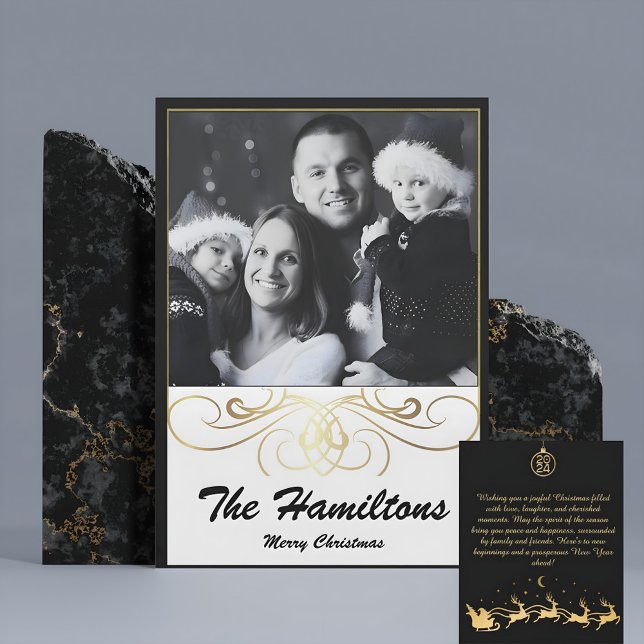 Festiva Elegancia monocroma Tarjeta de vacaciones en blanc (Subido por el creador)