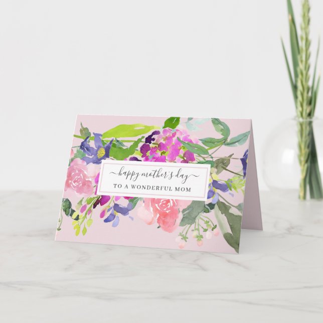 Festiva Elegante acuarela Floral Tarjeta del Día de la Mad (Anverso)