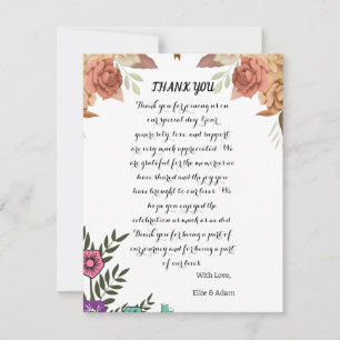 Festiva Elegante Boda floral Tarjeta de agradecimiento