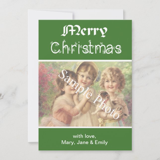 Festiva Elegante, clásica tarjeta de foto verde de Feliz N (Anverso)