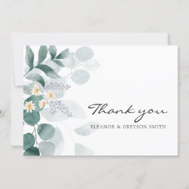 Festiva Elegante eucalipto acuarela tarjeta de agradecimie