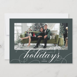 Festiva Elegante guión floreciente DkGreen tarjeta de foto