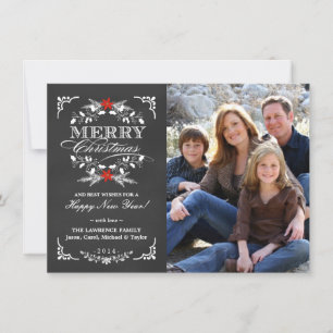 Festiva Elegante Holly Chalkboard Navidades Foto Tarjeta p