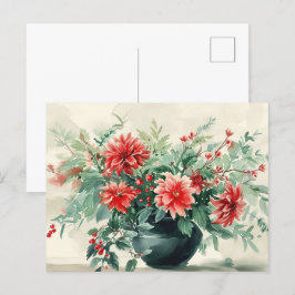Festiva Elegante postal floral de invierno de época