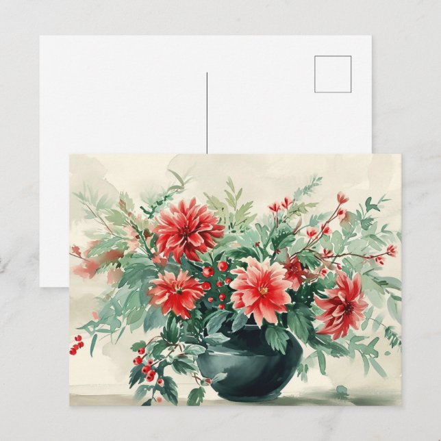 Festiva Elegante postal floral de invierno de época (Anverso / Reverso)