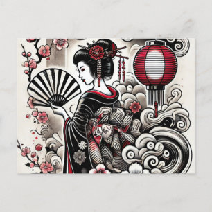 Festiva Elegante postal geisha con diseño japonés