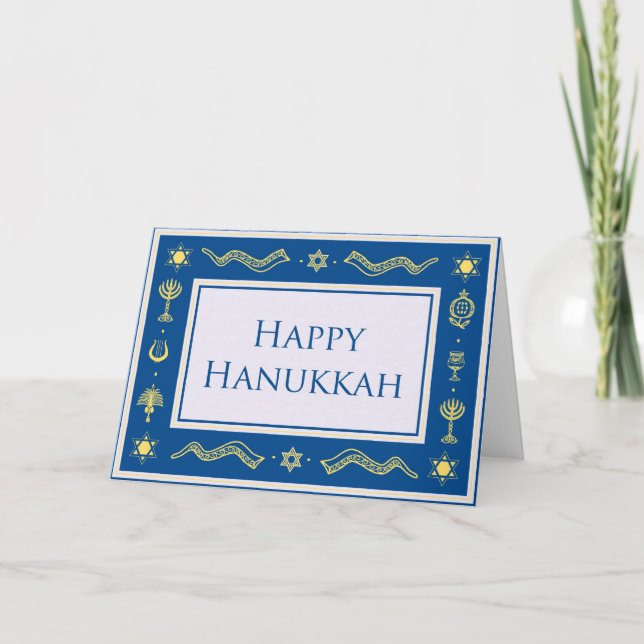 Festiva Elegante tarjeta de felicitación de hanukkah azul  (Anverso)