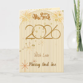 Festiva Elegante Tarjeta de Feliz Año Nuevo 2026 en Dorado