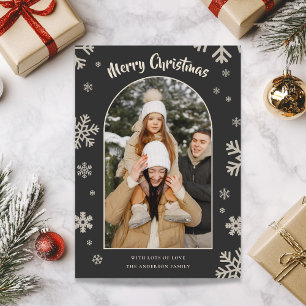 Festiva Elegante tarjeta de foto navideña con copo de niev