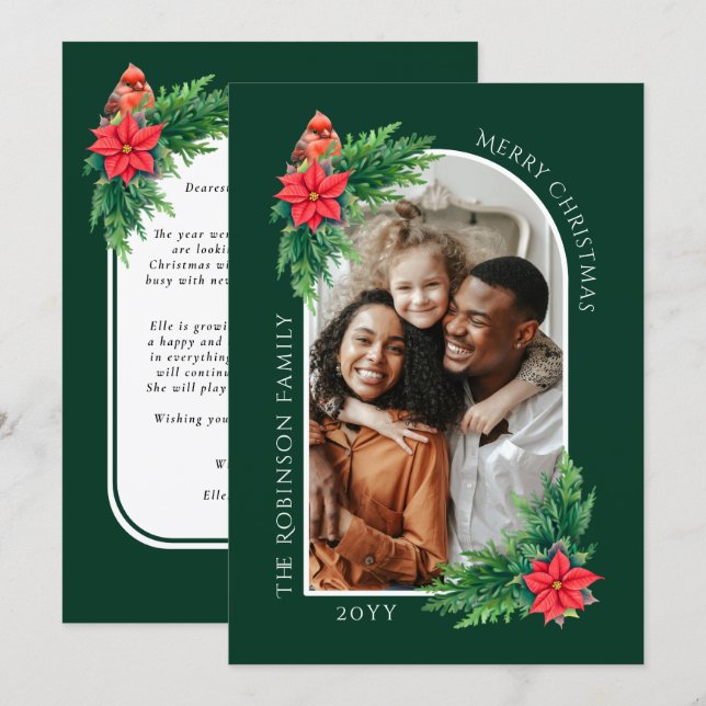 Festiva Elegante tarjeta de foto navideña con mensaje al r (Anverso / Reverso)