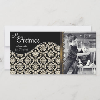 Festiva Elegante tarjeta de foto navideña Cream Damask