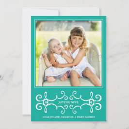 Festiva Elegante tarjeta de fotografía Joyeux Noel / Aqua