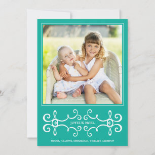Festiva Elegante tarjeta de fotografía Joyeux Noel / Aqua
