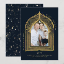 Elegante tarjeta de fotos para el arco de oro