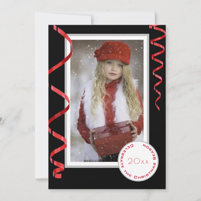 Festiva Elegante tarjeta de Navidades de fotografía única  (Anverso)