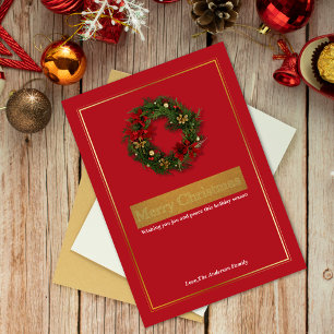 Festiva Elegante tarjeta de Navidades de oro rojo con coro