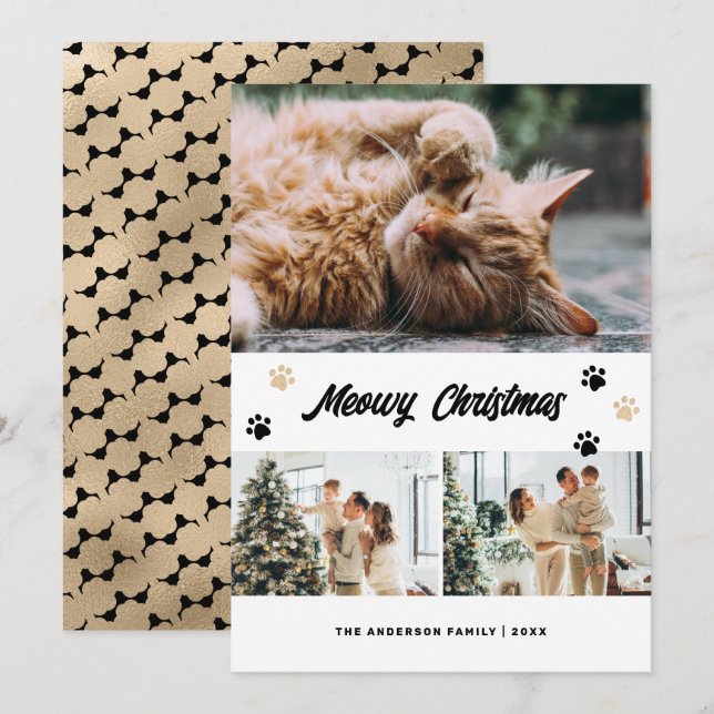Festiva Elegante tarjeta de Navidades Meowy con foto de or (Anverso / Reverso)