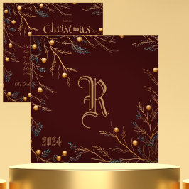 Festiva Elegante tarjeta de Navidades Monogramas de la Fam