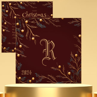 Festiva Elegante tarjeta de Navidades Monogramas de la Fam