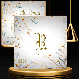 Festiva Elegante tarjeta de Navidades Monogramas de la Fam