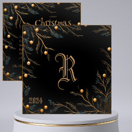 Festiva Elegante tarjeta de Navidades Monogramas de la Fam
