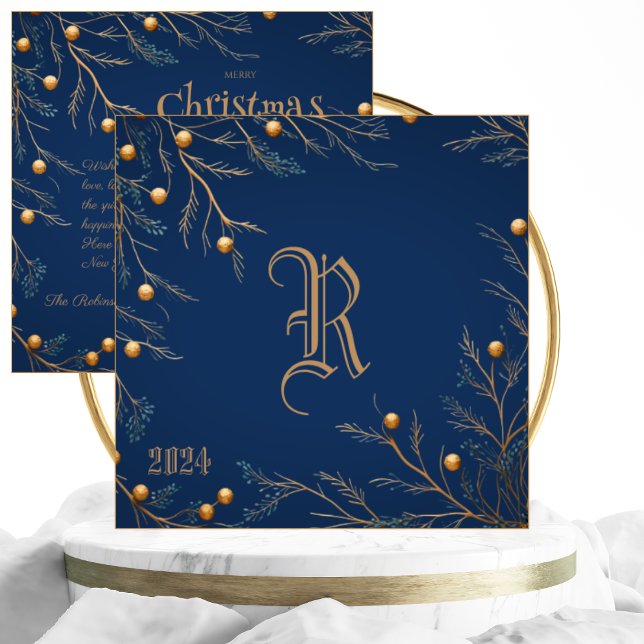 Festiva Elegante tarjeta de Navidades Monogramas de la Fam (Subido por el creador)