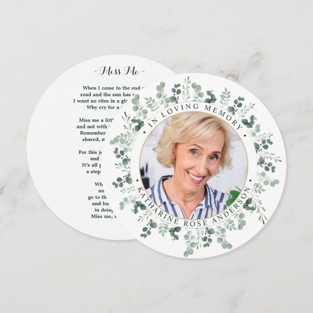 Festiva Elegante tarjeta de oración funeraria Eucalyptus (Anverso / Reverso)