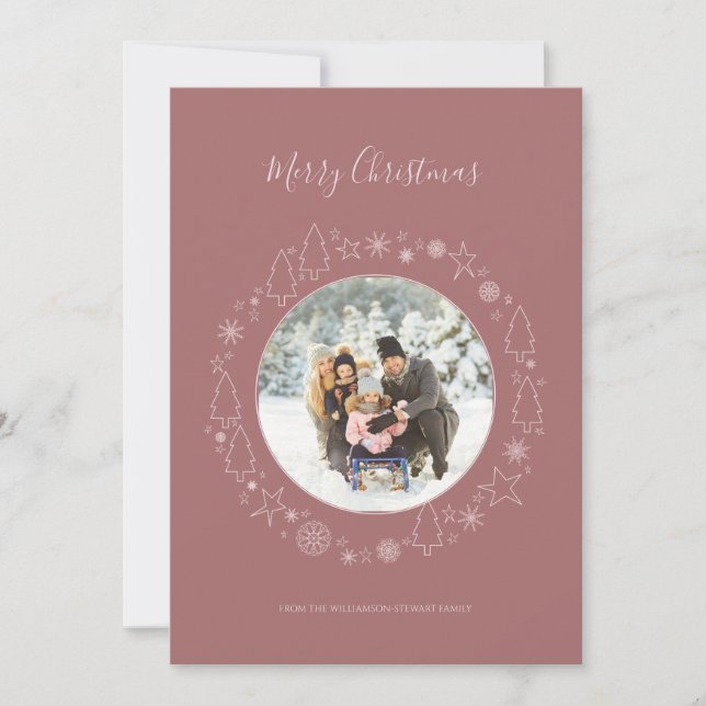 Festiva Elegante tarjeta de vacaciones de mariscos rosados (Anverso)