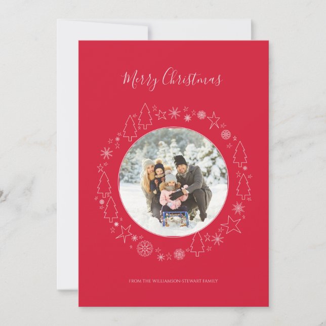 Festiva Elegante tarjeta de vacaciones Wreath de fotos roj (Anverso)