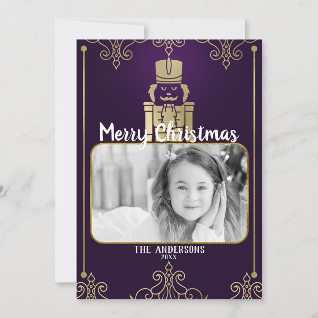 Festiva Elegante tarjeta fotográfica Gold Purple Nutcracke (Anverso)