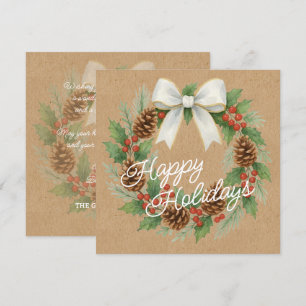 Festiva Elegante Wreath de diciembre con tarjeta de vacaci