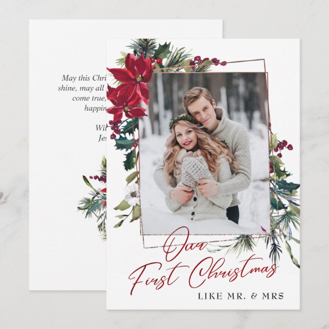 Festiva Elegantes Navidades Tarjeta de vacaciones fotográf (Anverso / Reverso)