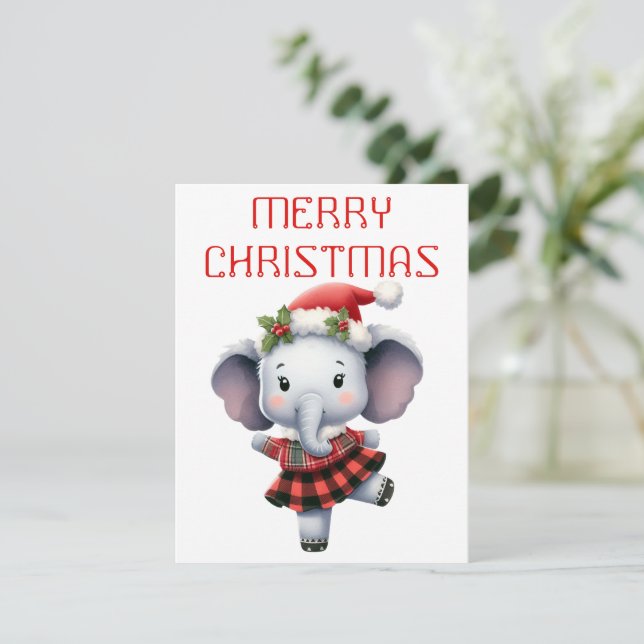 Festiva Elephant Calf bailando - Tarjeta de Navidades (Anverso de pie)