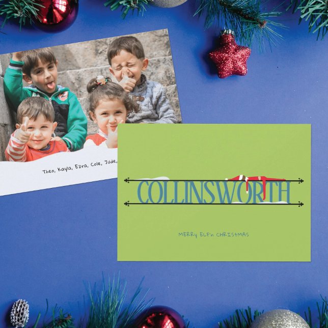 Festiva Elf Shenanigans Nombre Tarjeta de Navidades de fot (Subido por el creador)