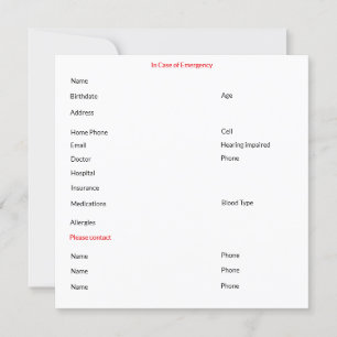 Festiva En Funda de la tarjeta de contacto de emergencia