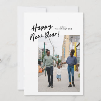 Festiva En una tarjeta de foto plana de Año Nuevo inclinad