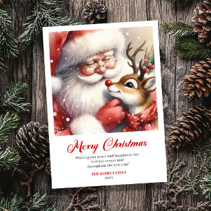 Festiva Encanto de Santa y Rudolph Feliz Tarjeta de Navida