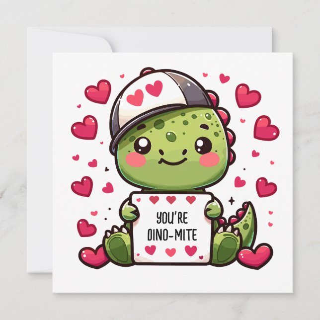 Festiva ¡Eres Dino-mite! - Tarjeta Cute Dinosaur Valentine (Anverso)