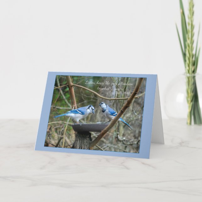 Festiva Escucha tarjeta de escritura Isaiah con Blue Jays (Anverso)