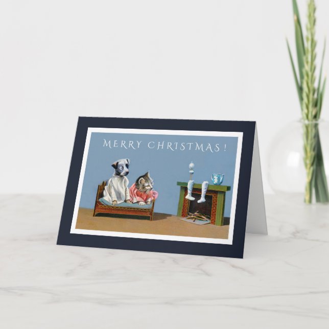 Festiva Espera del gatito y del perrito para la tarjeta de (Anverso)