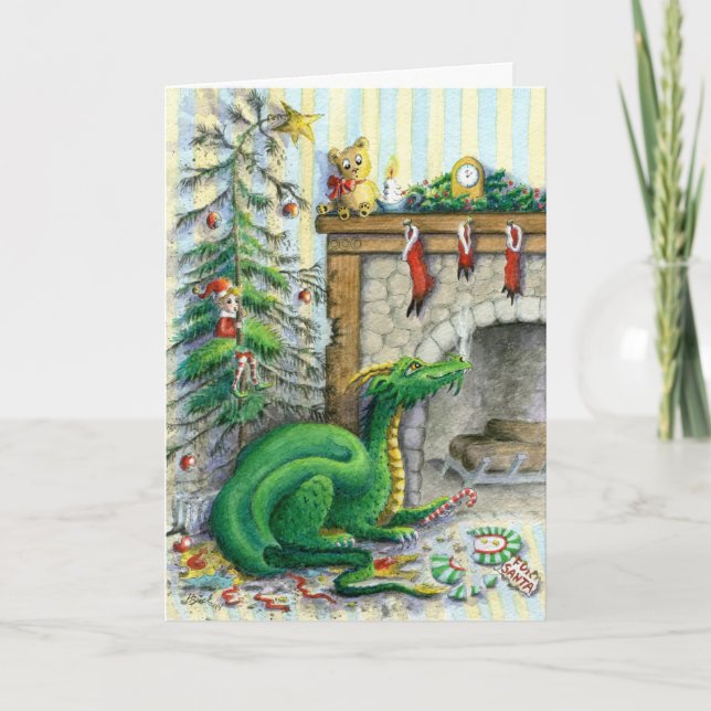 Festiva Esperando la tarjeta de felicitación Santa (Anverso)