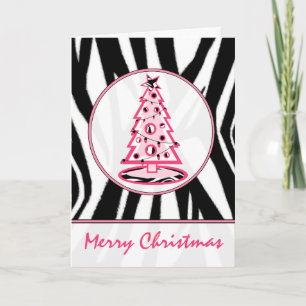 Festiva Estampado de zebra y tarjeta rosada del árbol de