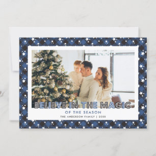 Festiva Estrellas de Blue Plaid creen tarjeta de Navidades