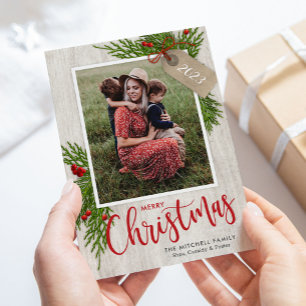 Festiva Etiqueta de regalo Greenery Farmhouse Tarjeta foto