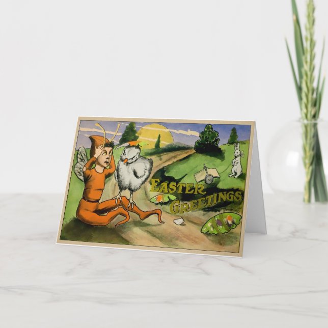 Festiva Extraña tarjeta de Pascua Vintage (Anverso)