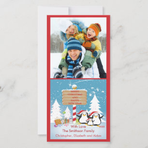 Festiva Familia Pingüino De 3 Tarjeta De Fotografía De Nav