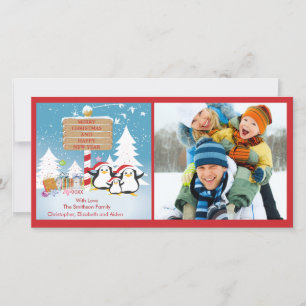 Festiva Familia Pingüino De 3 Tarjeta De Fotografía De Nav