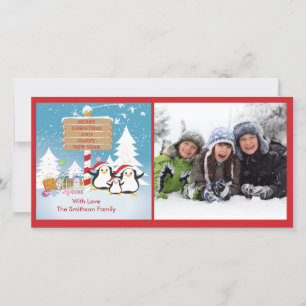 Festiva Familia Pingüino De 5 Tarjeta De Fotografía De Nav
